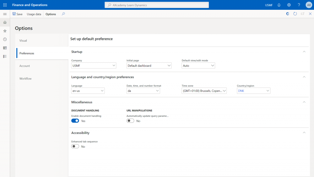 D365FO System wide options User options D365FO System wide options User options