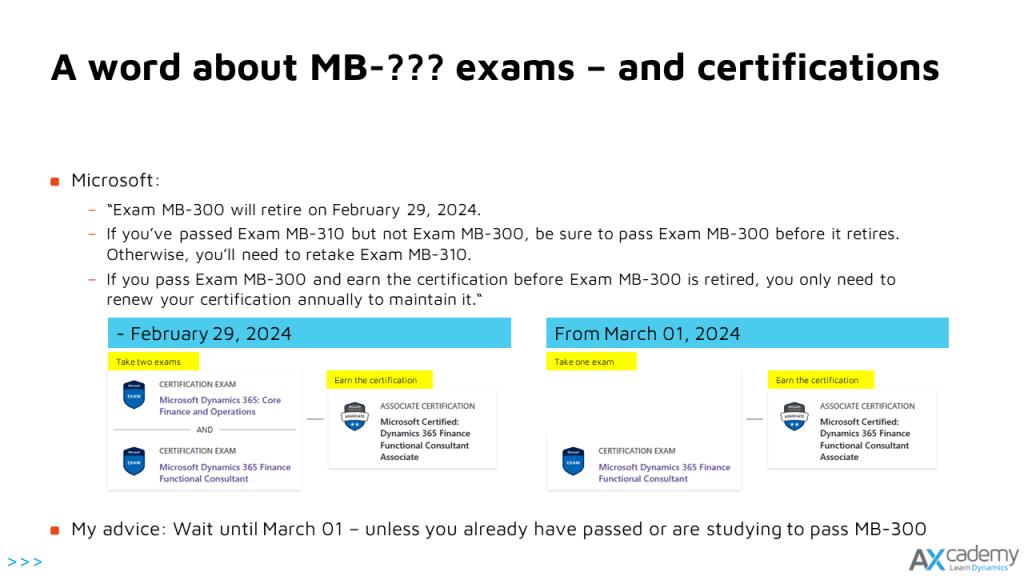 Dynamics exam MB 300 Core retires a word about the MB and certifications
